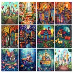 GATYZTORY Abstract house Paint By Number Landsape On Canvas Handpainted Acrylic Paint Kits For Adults Number Painting Decoration