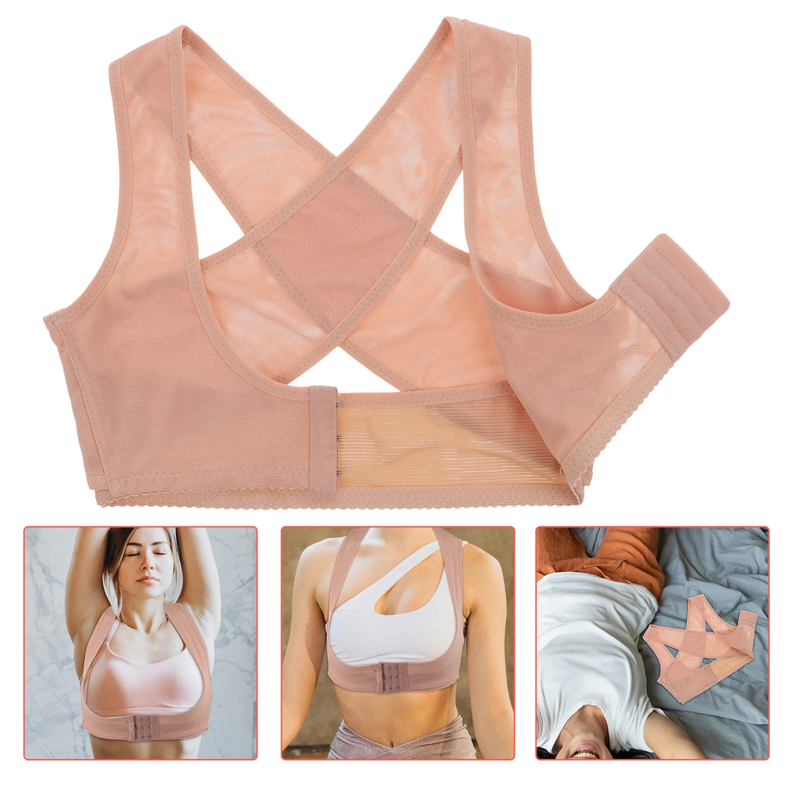 

Posture Corrector For Women Adjustable Back Brace Support Humpback Relief Sweat-Absorption Breathable Skin-Color