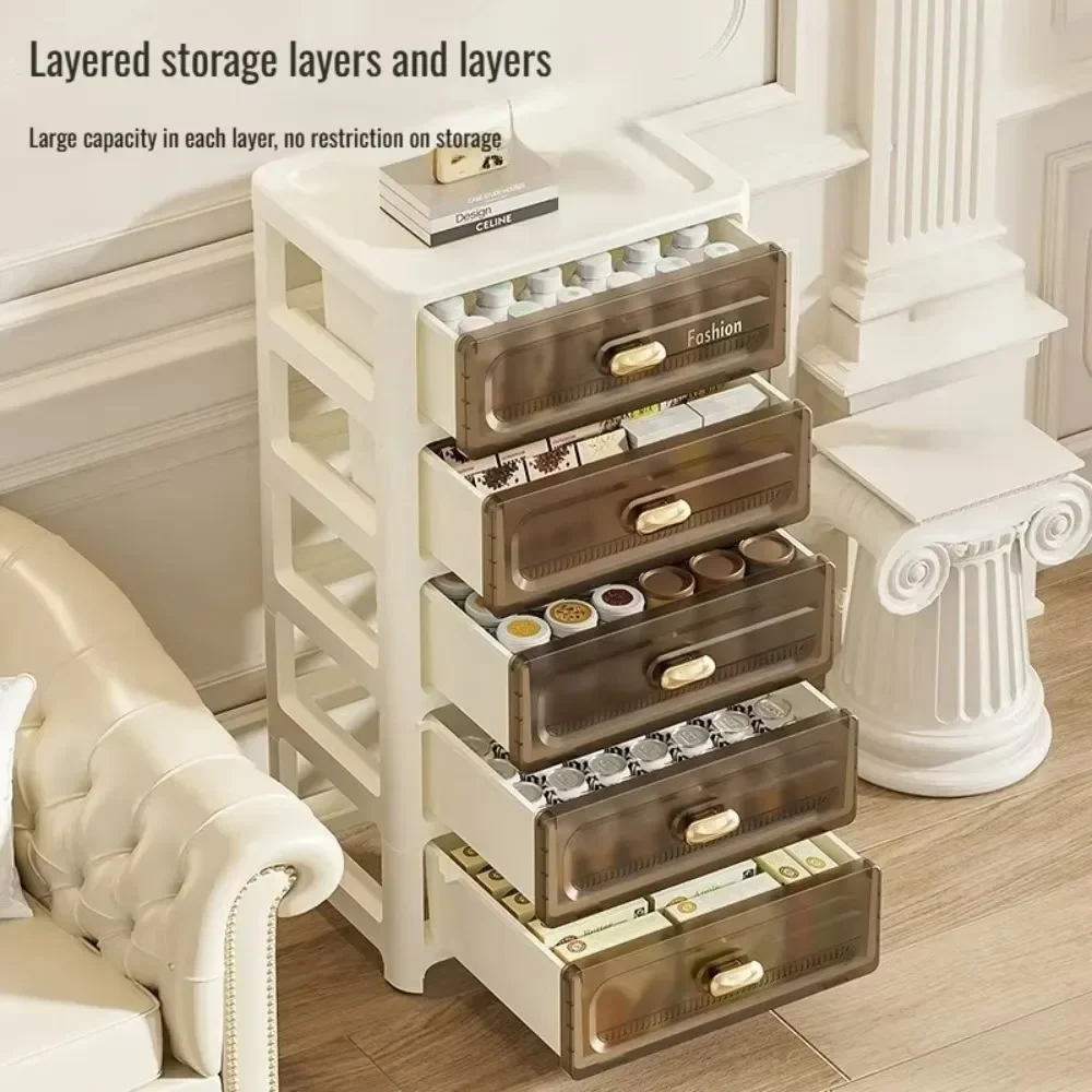 Home Storage Cabinet Multi-layer Drawer Foldable Organizer Snack Toys Chest of Drawers Bedside Table Stackable Plastic Cabinet