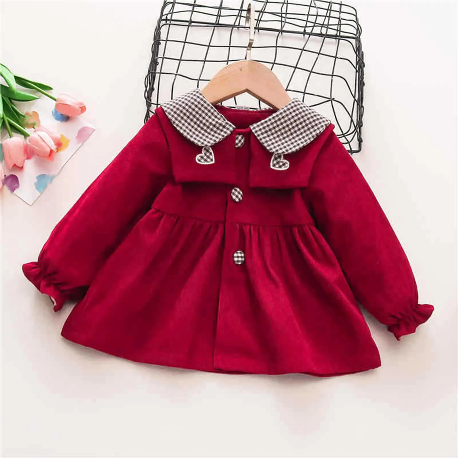 

6M-3Y Kids Long Sleeve Princess Dress Toddler Girls Winter Fashion Love Plaid Dress For Kids French Style Dresses Party Clothes