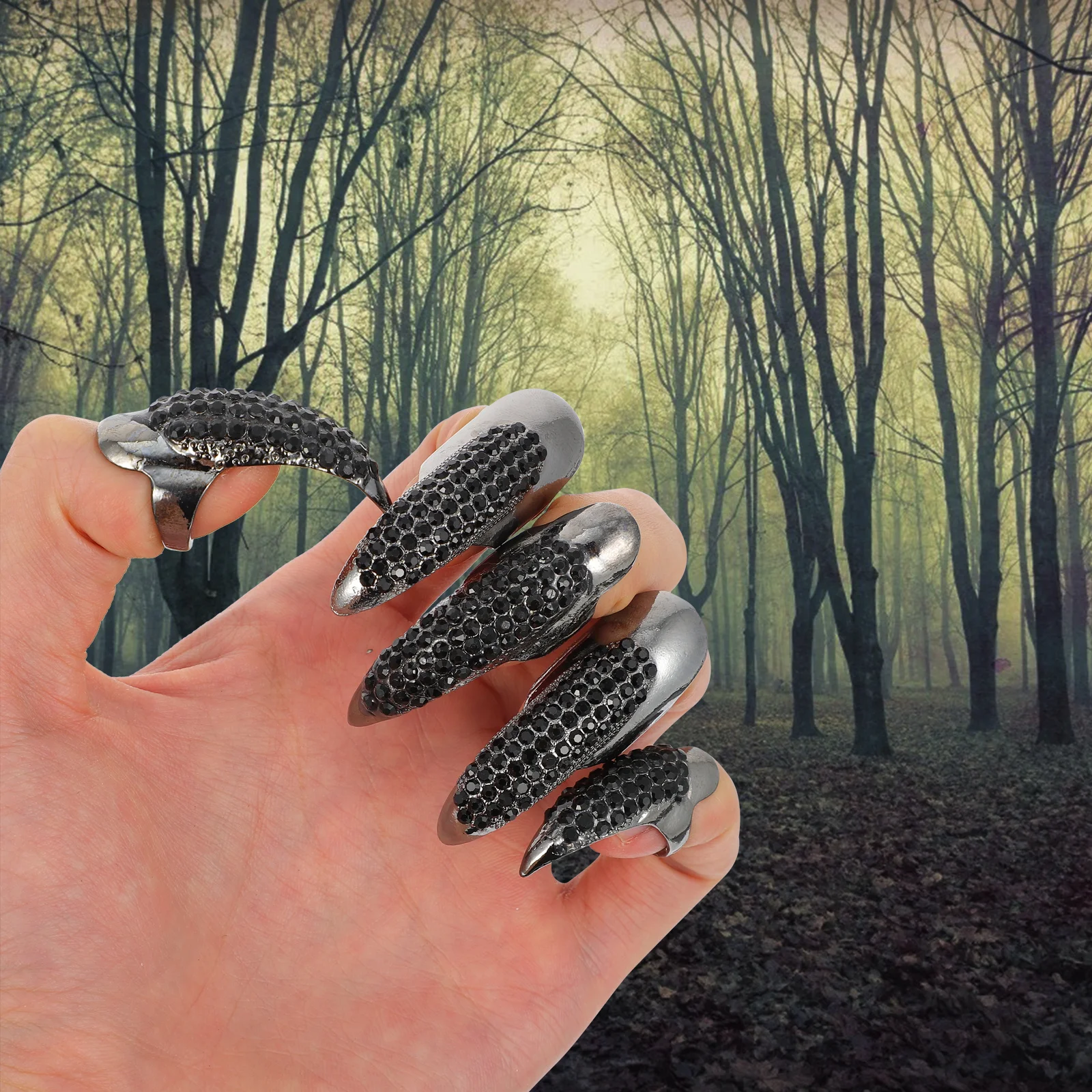 

10 шт., длинное покрытие со стразами, готический панк, Хэллоуин, когти для ногтей, кольцо для ногтей, когти на палец, аксессуары для кольца для ногтей