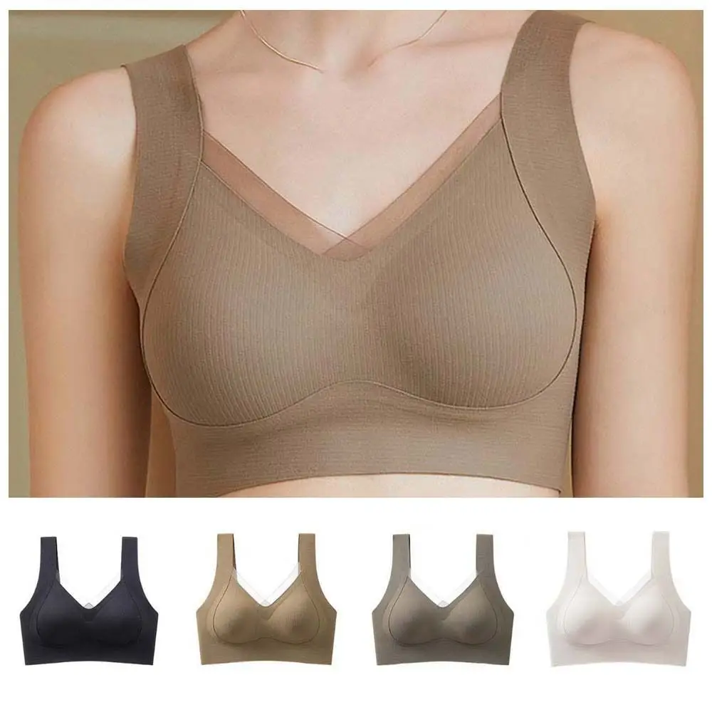 Soft Seamless Wireless Deep V Bra Vest Style Close-fitting Brassiere for Women No Trace Big Cup Push Up Underwear Lady Girls