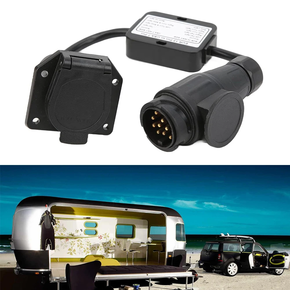 Plastic European 13 Pin To American Style 7 Way Plug Adapter Round Connector RV Trailer Light Electrical Converter Harness 6-24V - view 3