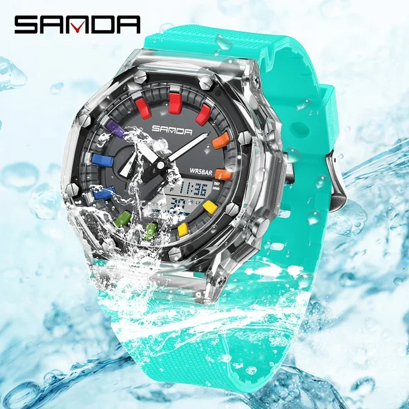 SANDA 3341 Outdoor Military 5Alarm Waterproof Quartz Wristwatch style Digital Men Watch Countdown Stopwatch LED Light Electronic