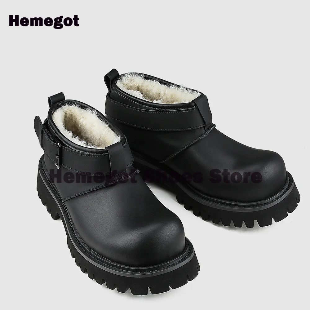 

Buckle Strap Men Boots Thick-Soled Snow Booties Outdoor Winter Warm Men's Velvet Short Boots Trendy Men Shoes Zapatillas Mujer