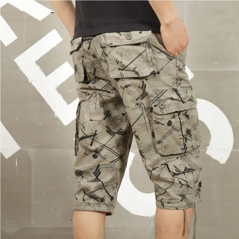 Camouflage Long Length Cargo Shorts New Men Summer Casual Cotton Hot Breeches Baggy Multi Pocket Capri Pants Tactical Short