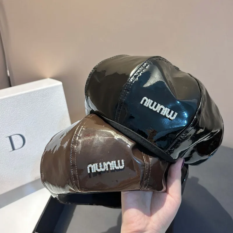 

Shiny Leather Beret Women Korean Style Luxury Adjustable Artist Hat Outdoor All-Match Versatile TikTok Viral Free Shipping​​