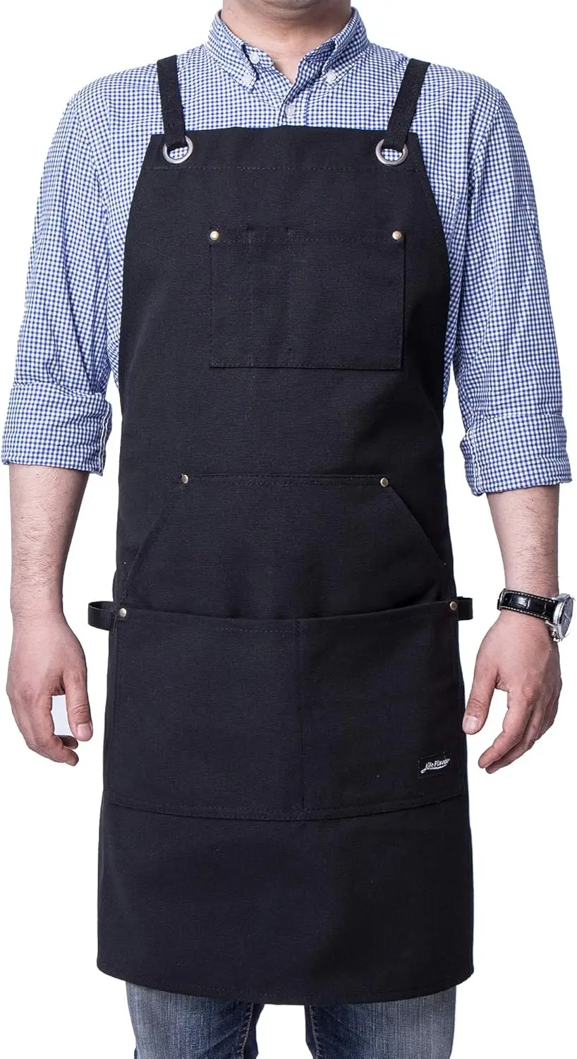 

Heavy Duty Canvas Work Apron with Tool Pockets and Adjustable Back Straps in Black