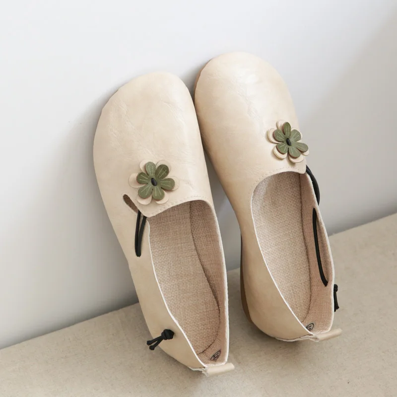 

Retro Artistic Bean Bean Flat Bottom Women's Shoes Floral Zen round Toe Fairy Shoes Spring New Style Single Shoes for Women