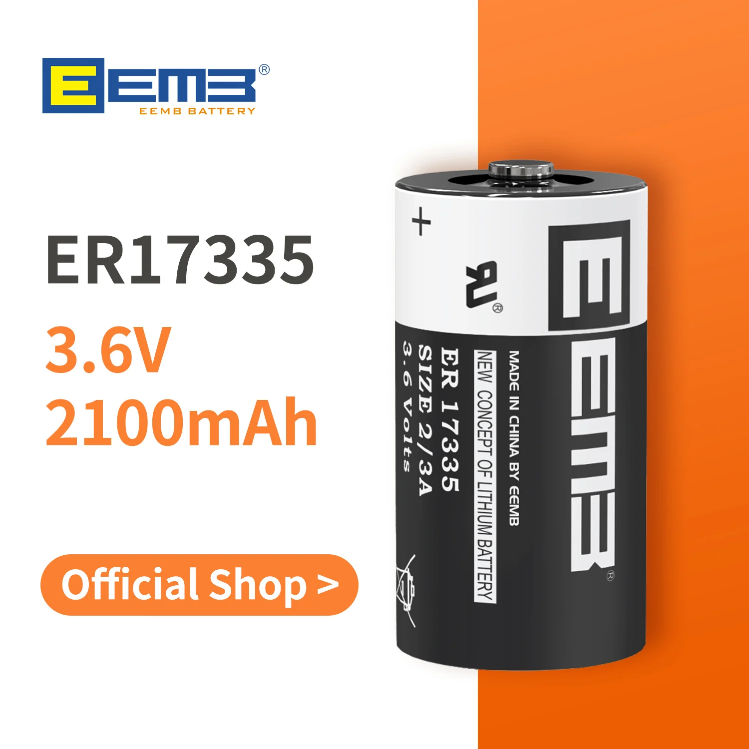 

4/10PCS EEMB 3.6V Lithium Battery 2100mAh ERbattery17335 Non rechargeable