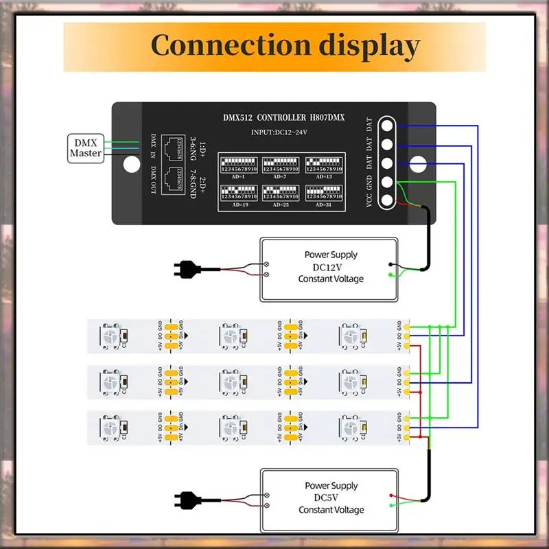 BAAZ HOT DMX512 H807 RGB LED Controller DMX WS2811 WS2812B WS2813 WS2815 Pixels Led Strip Controller DMX Stage Light 1024Pixels