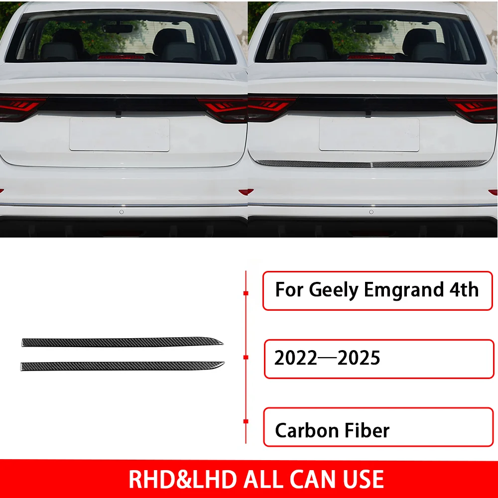 For Geely Emgrand 4th 2022—2025 Real Carbon Fiber Sticker Rear Tunk Trim Rear Door Cover Strip Decorative Accessories