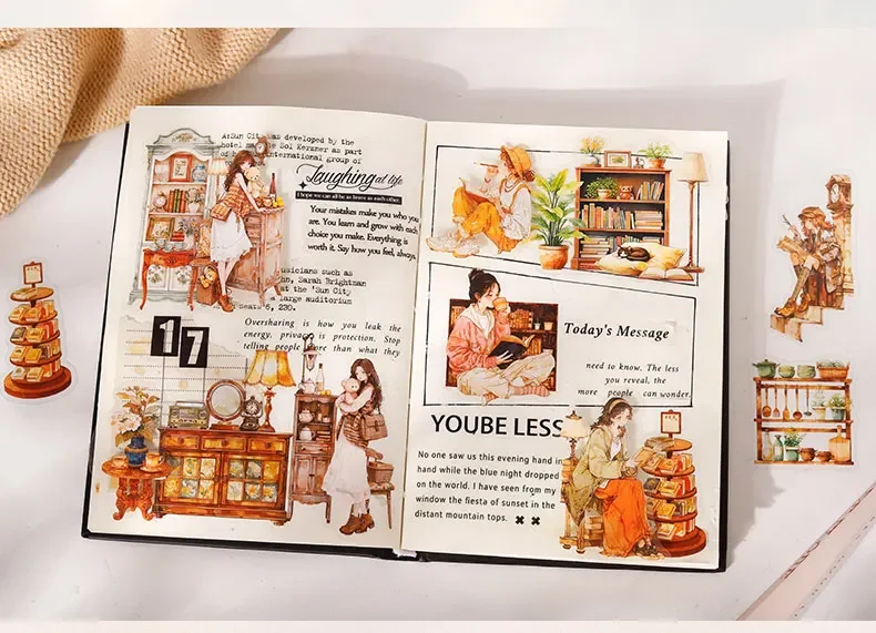 JIANWU Vintage Life Flower Character Landscape Material Collage Scrapbooking PET Sticker Creative DIY Journal Stationery