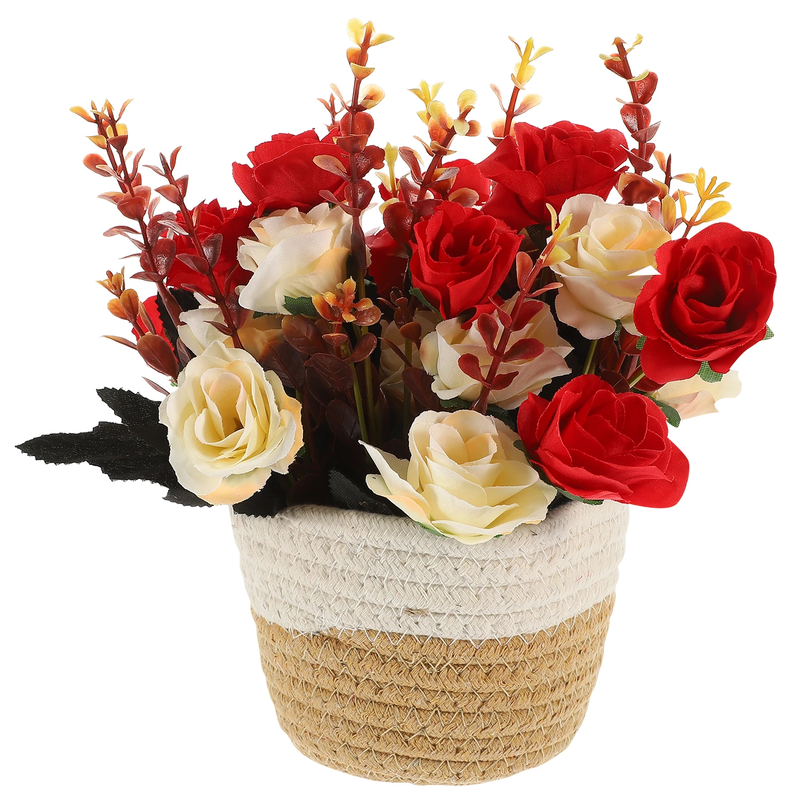 

Woven Flower Basket Lifelike Potted Plants Garden Decoration Fake Decorative Artificial Flowers in with Small Arrangement