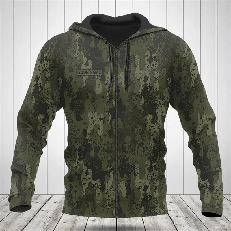 Camuflagem Gráficos Zipper Hoodies, Tiger Stripe 3D Impresso Hoodie, Casual Solto Pulôver, Esportes ao ar livre, Nome personalizado, Tendência da moda