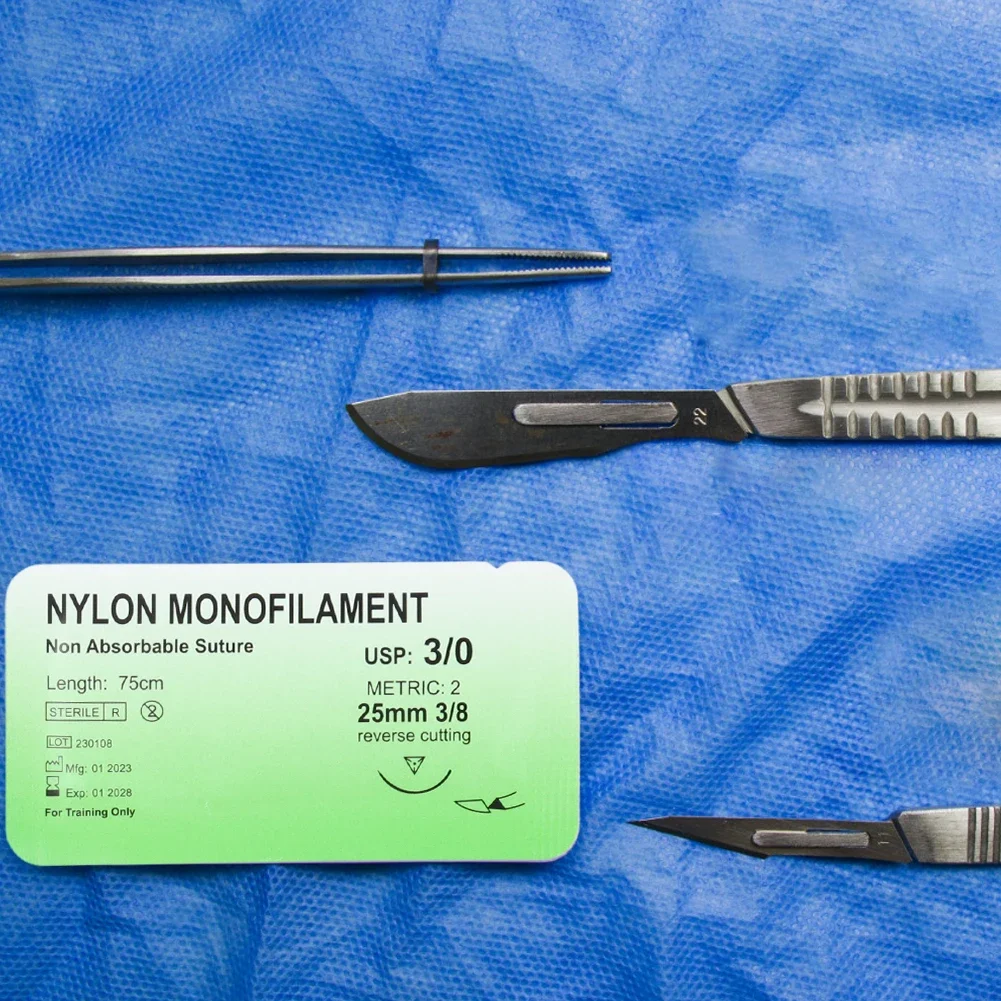 3/0 医療用歯科縫合糸 ナイロン シルク ポリプロピレン ポリエステル 外科シミュレーション縫合糸 医療学生教育用