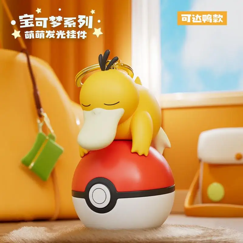 Genuíno pokemon pikachu chaveiro psyduck piplup bulbasaur anime figuras de ação brinquedo chaveiro fragrância pingente presentes de natal