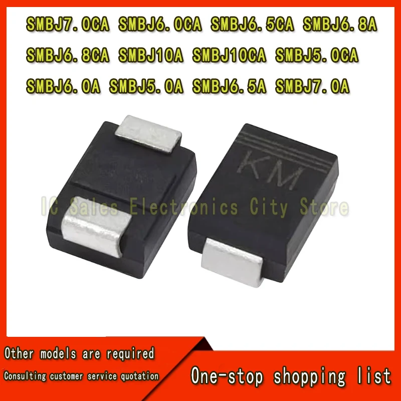 100Pcs SMD TVS Diode SMBJ5.0A SMBJ5.0CA SMBJ6.0A SMBJ6.0CA SMBJ6.5A SMBJ6.8A SMBJ6.8CA SMBJ7.0A SMBJ7.5A SMBJ10A 600W 5V-440V