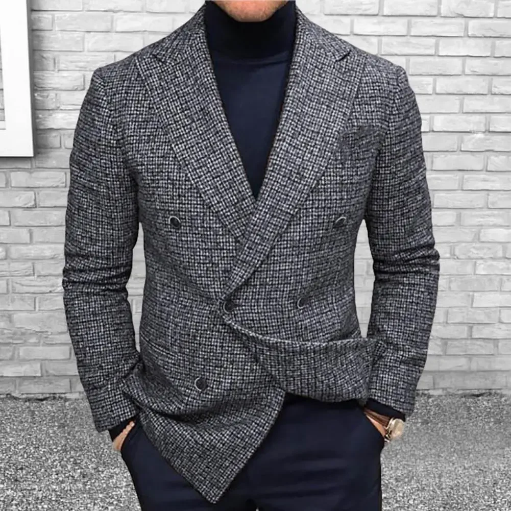 Men Casual Blazer Turndown Collar Temperament Streetwear British Style Thick Suit Coat Blazer Men Blazer for Wedding