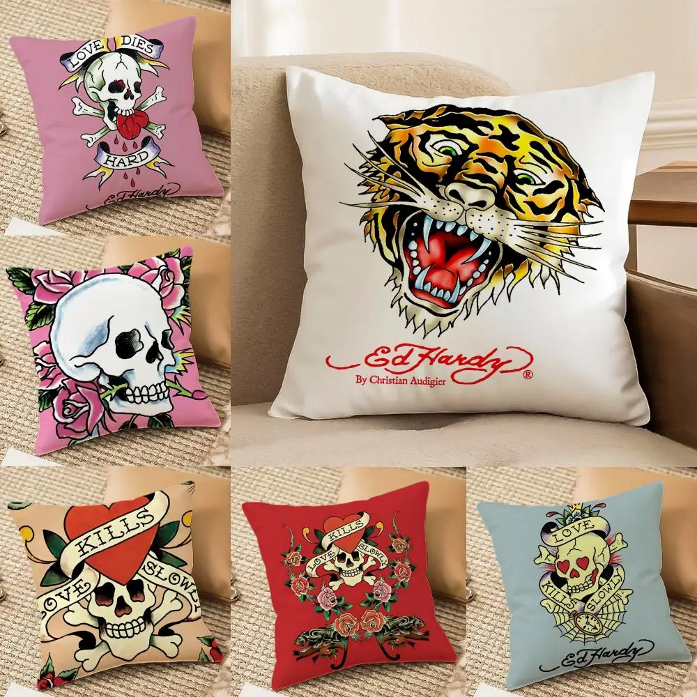 

Классическая наволочка Ed Hardy из короткого плюша с двусторонним принтом, квадратная, для дивана, домашнего декора