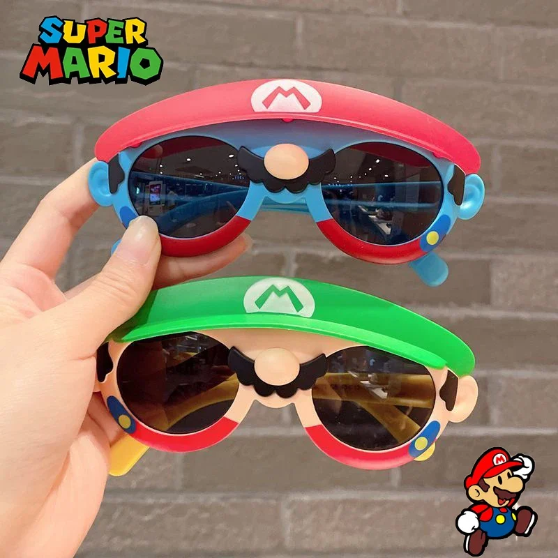 New Super Mario Bros Kids Sunglasses Boy Sunglasses Girls Glasses Cap Children Cute Sunglasses Anti-UV Glasses Beach Sunbathing