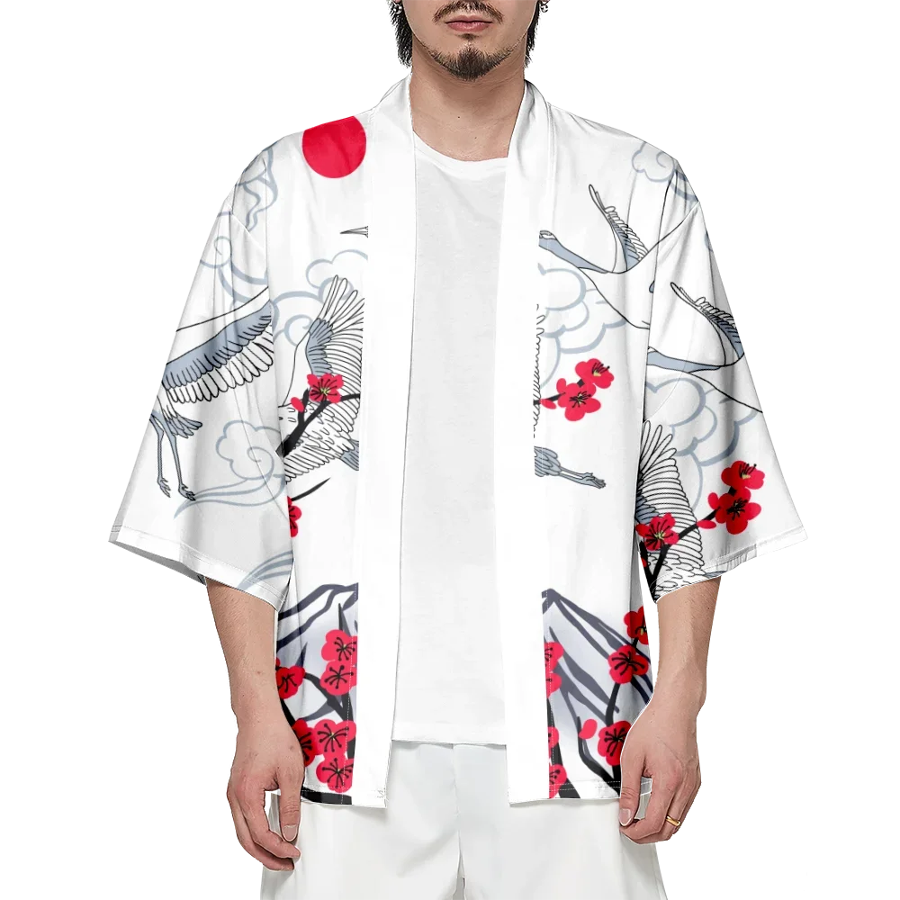 Beach Tops Summer Sakura Pattern Kimono Streetwear Hawaiian Shirt Chic Unisex Cardigan Bathrobes Yukata Japanese Fashion Haori