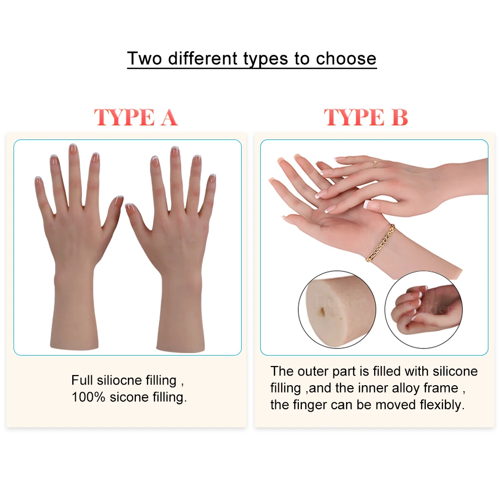 Dokier Realistic Silicone Material Female Hands Model Lifelike Silicone Female Hand Foot Mannequin for Hand Art Jewelry Display