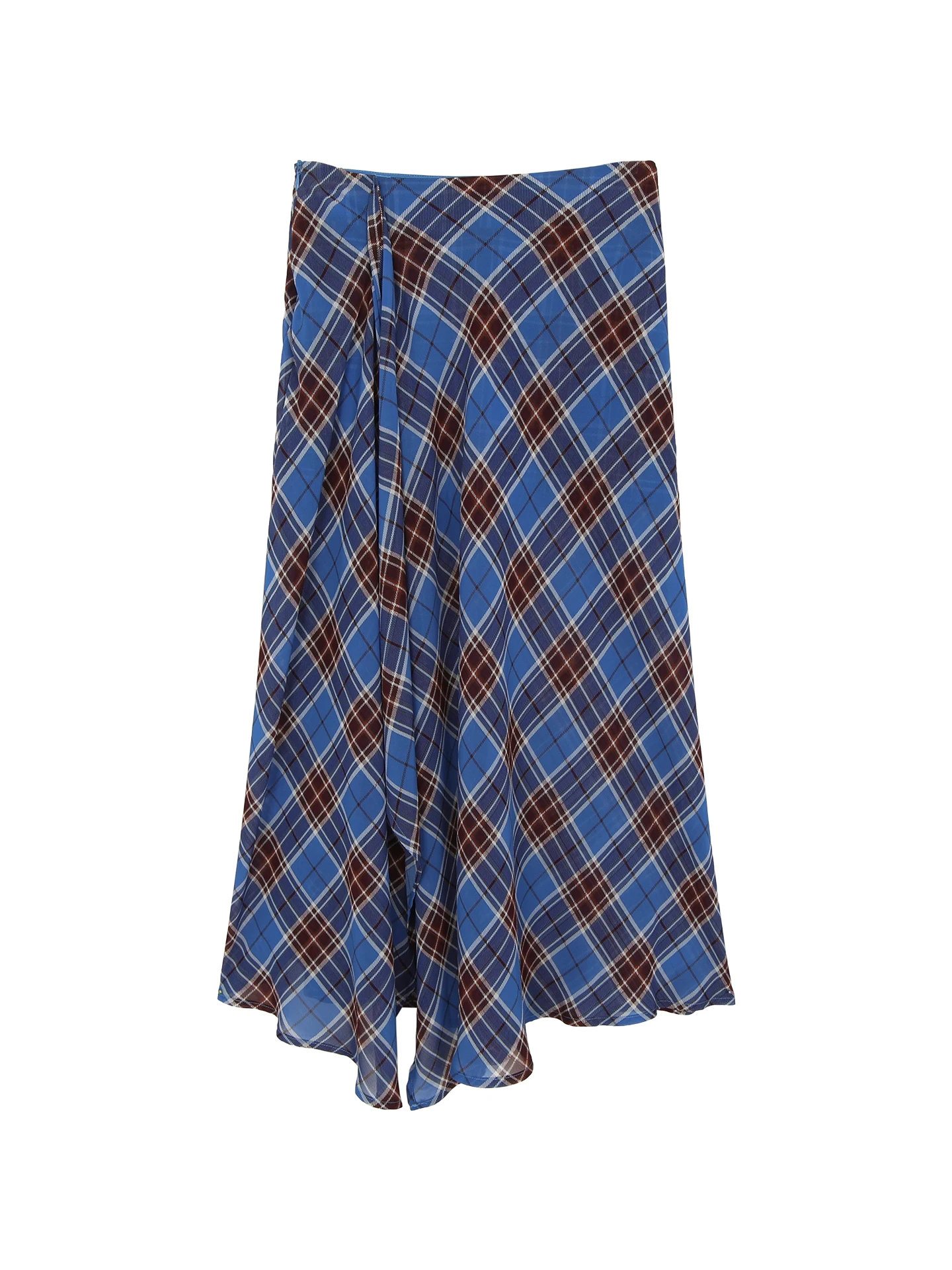 Blauwe geruite A-lijn rok Onregelmatige zoom Dames Zomer Faionable Rokken Casual lage taille Polyestervezel Rechte buis