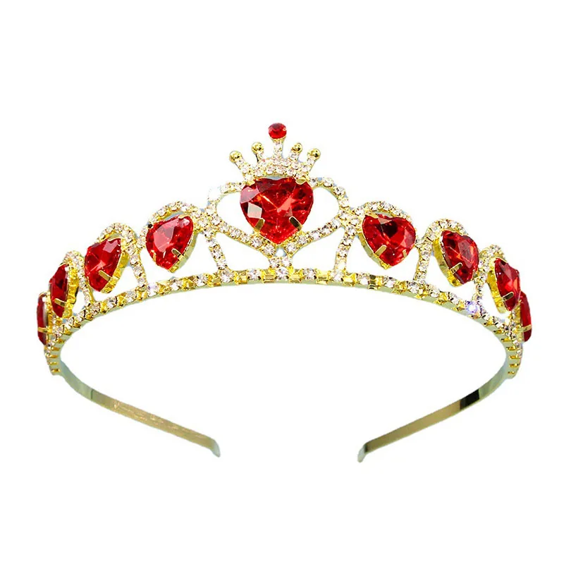 

Women Red Peach Heart Rhinestone Bridal Wedding Crown Headband Sparkling Tiara Jewelry for Girls Party Performance Birthday Gift