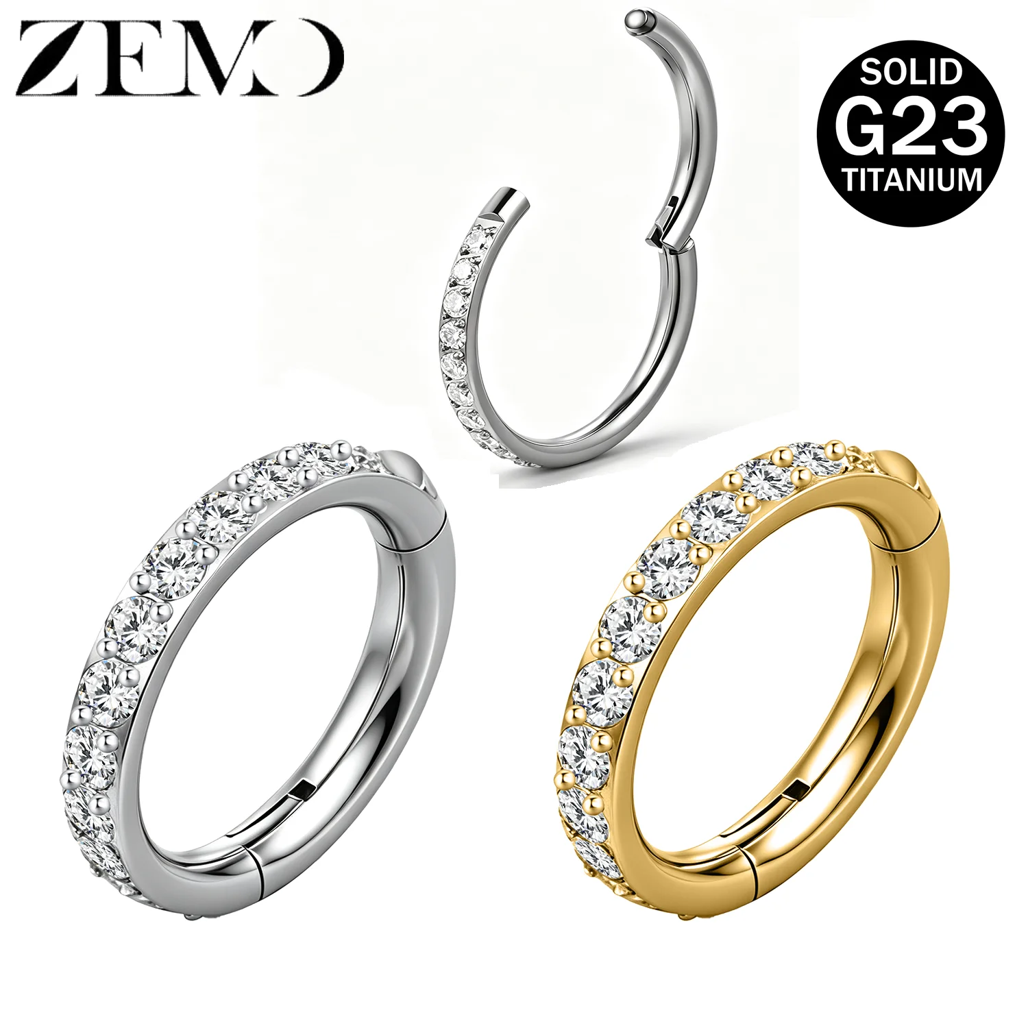 ZEMO 1 Stück G23 Titan Nasenring 16G 18G 20G Klappbarer Septum Clicker Segment Knorpel-Ohrring CZ Ohr Tragus Helix Piercing Schmuck