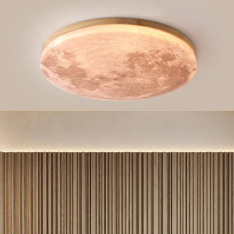 Modern LED Ceiling Lamp Study Bedroom Simple Moon Pattern Solid Wood Ceiling Light Living Room Hallway Decor Lighting Fixtures