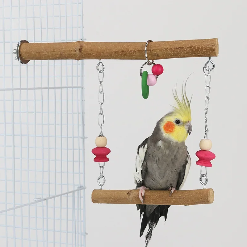 Natural solid wood parrot specific swing bird cage suspension ring suspension bridge swing pet bird toy accessories