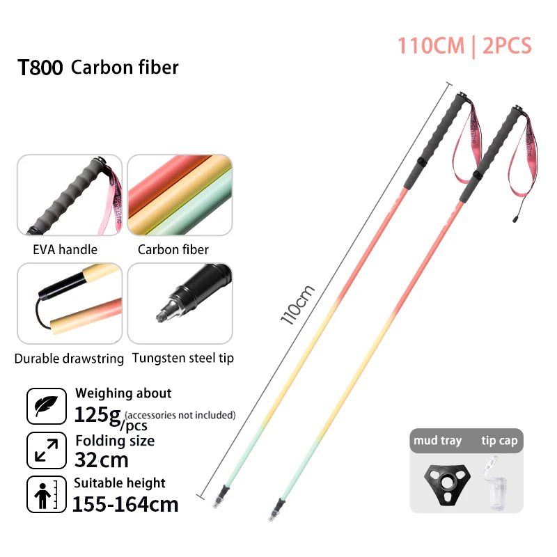 BISINNA 2PCS Ultralichte Trekkingstokken met Snelle Vergrendeling, Opvouwbare Wandelstokken van Carbonvezel, Trail Runningstokken, Nordic Walkingstokken