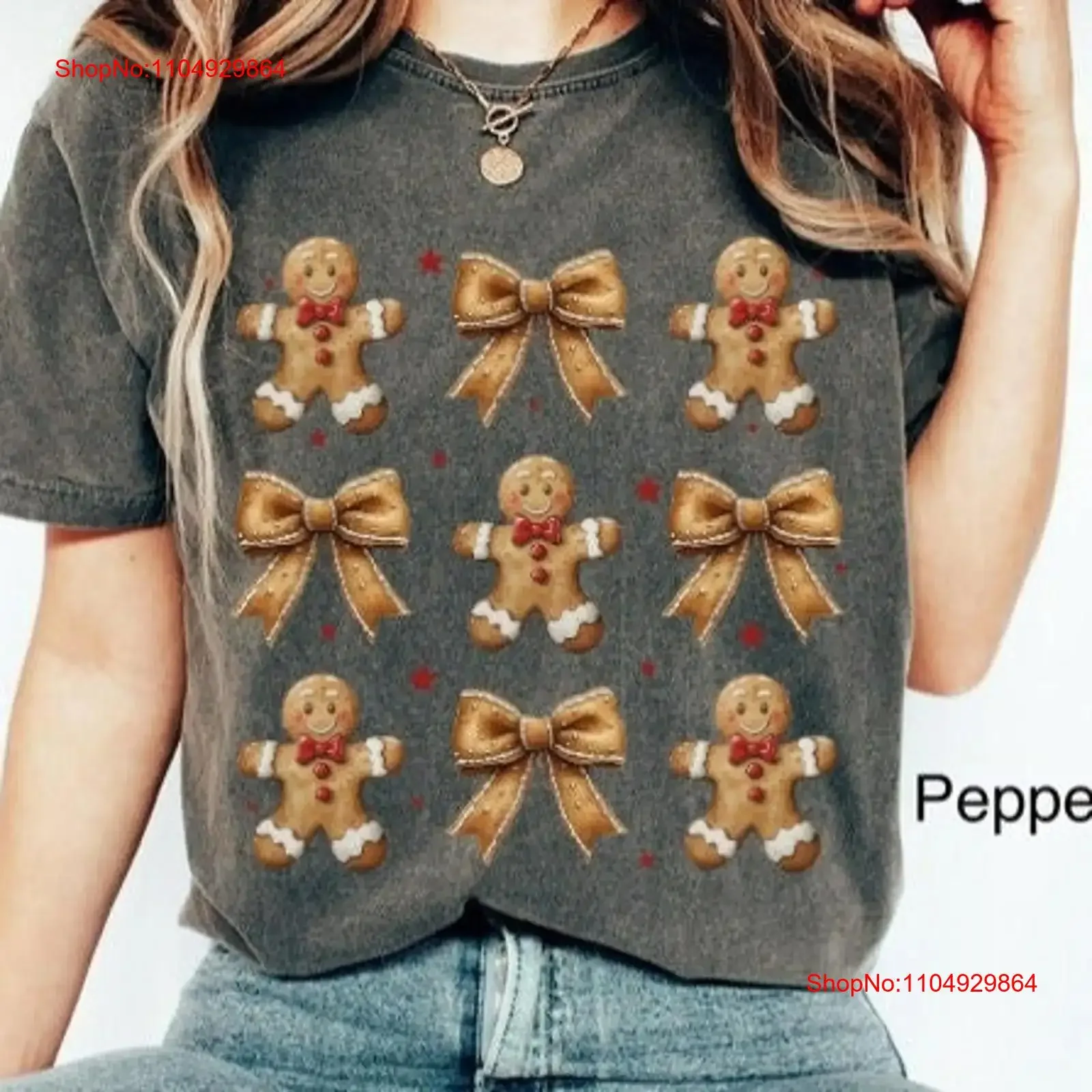 Coquette Gingerbread T Shirt Christmas Bow Cookie Holiday Top Womens Oversized Xmas vintage Washed homme fashion Breathable