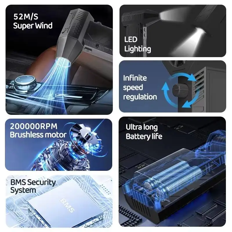 200000 RPM منفاخ هواء قوي X6/X6Pro توربو مروحة منفاخ فرش توربو مروحة نفاثة سيارة لاسلكية فراغ تنظيف الغبار يترك تهب