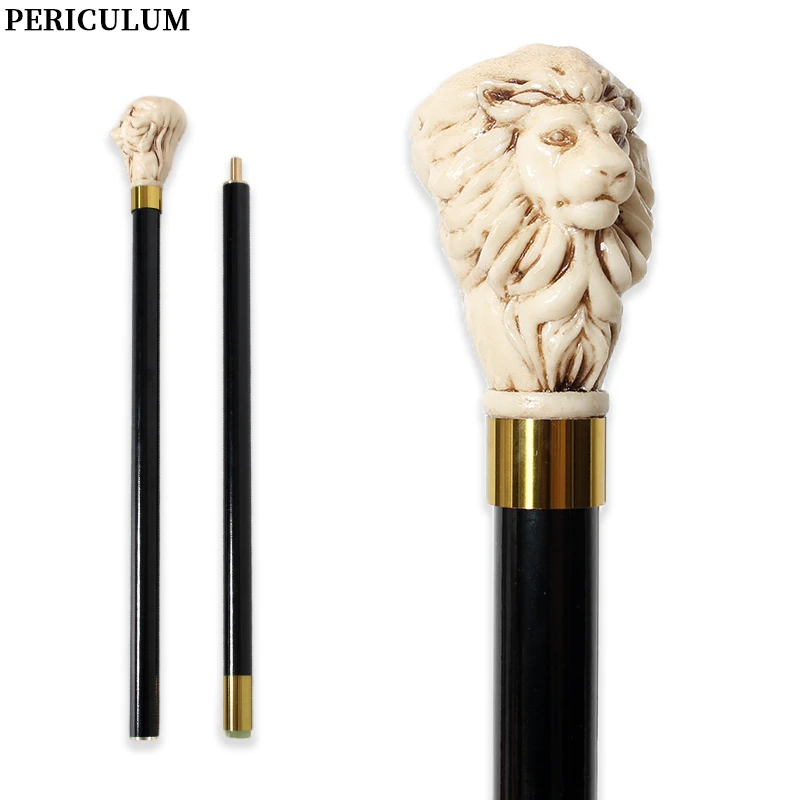 Vintage Resin Lion Head Grip Walking Cane with Detachable Black Beech Wood Stick Gentleman Decorative Collectible Walking Stick