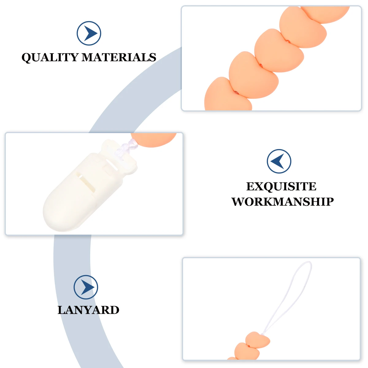 

2PCS Heart Shaped Teether Pacifier Chain Clip for Newborn Preventing Gift Silica Gel Durable Design Infant Feeding