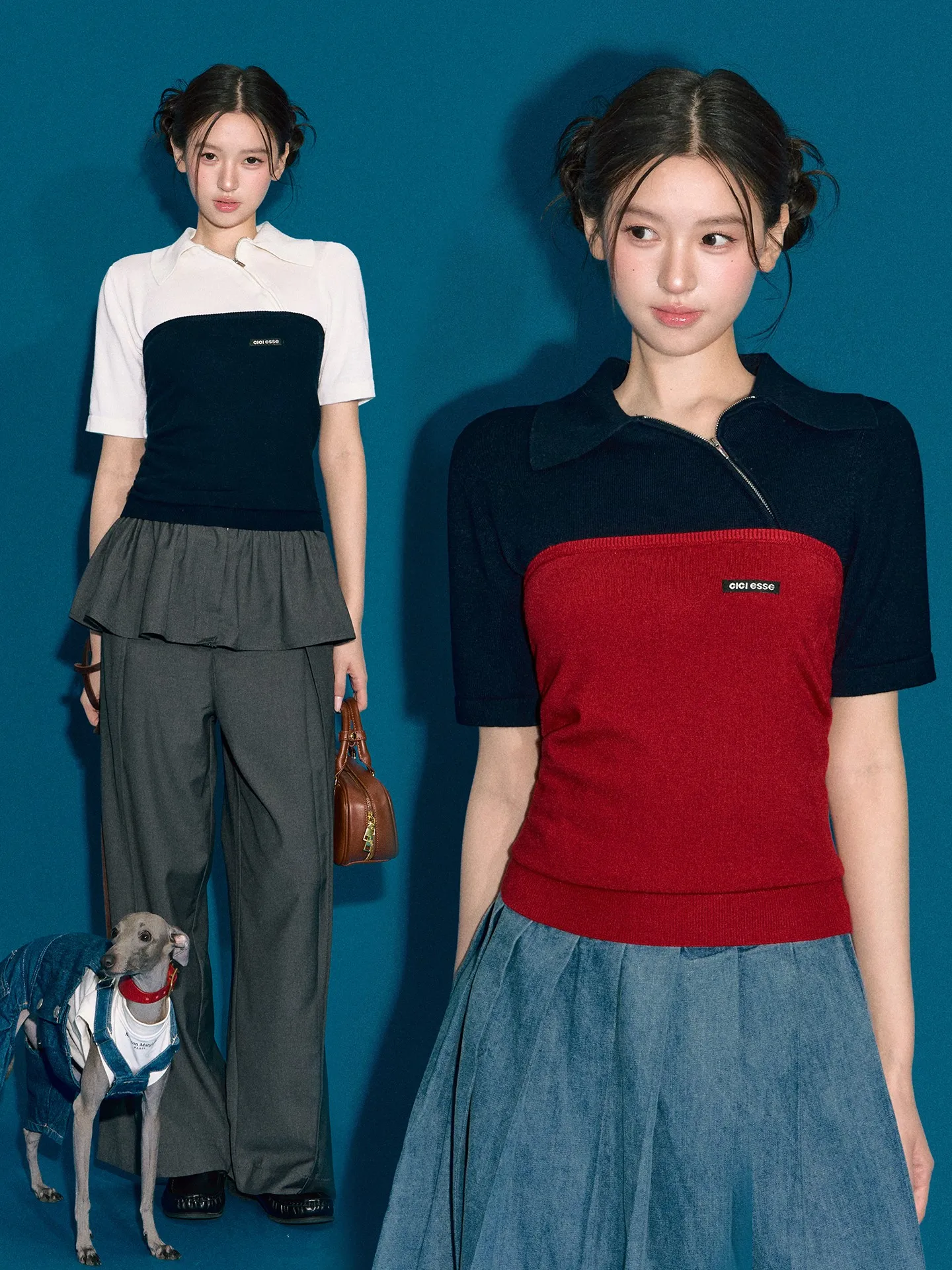 

OIOI E: Новинка! Вязаный комплект из топа-бандо и жилета с диагональной молнией для ранней осени. Женский повседневный комплект.