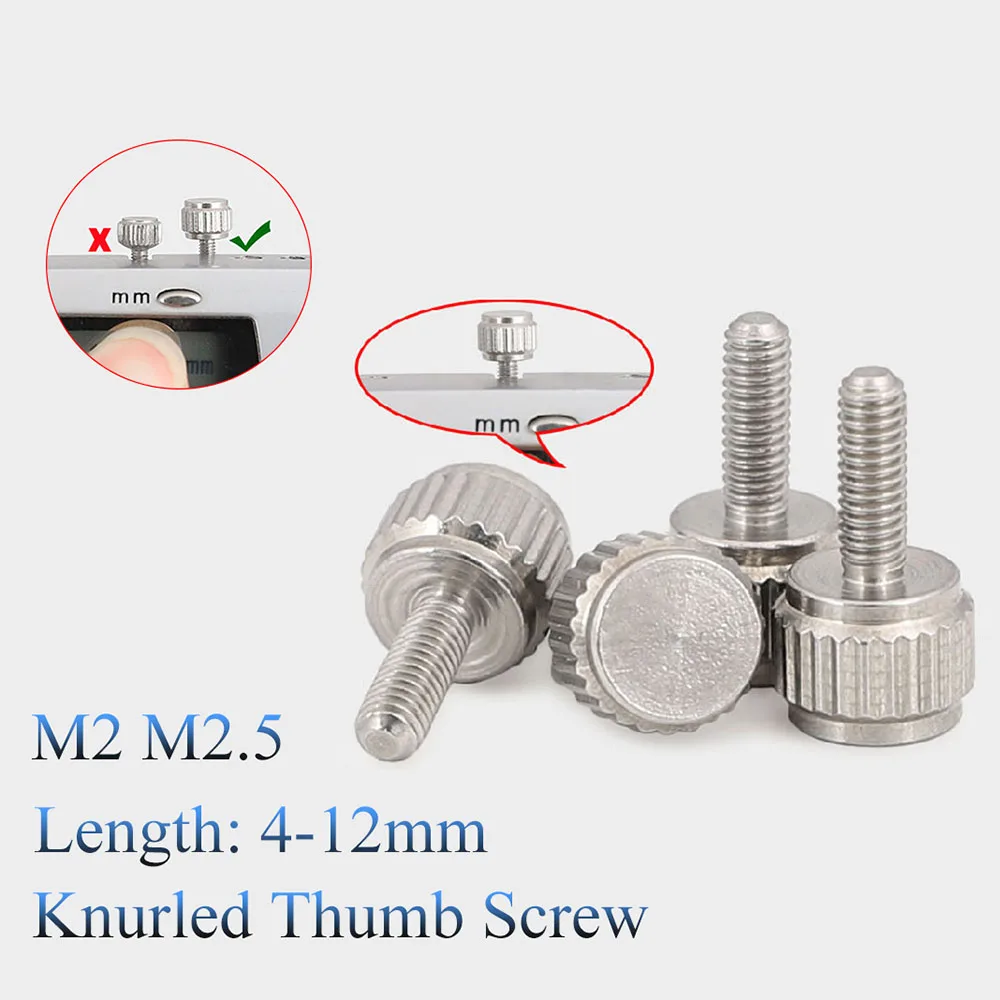 

M2 M2.5 Straight Grain Knurled Thumb Screws Stainless Steel Hand Grip Knob Bolts For Vernier Calipers Length 4-12mm