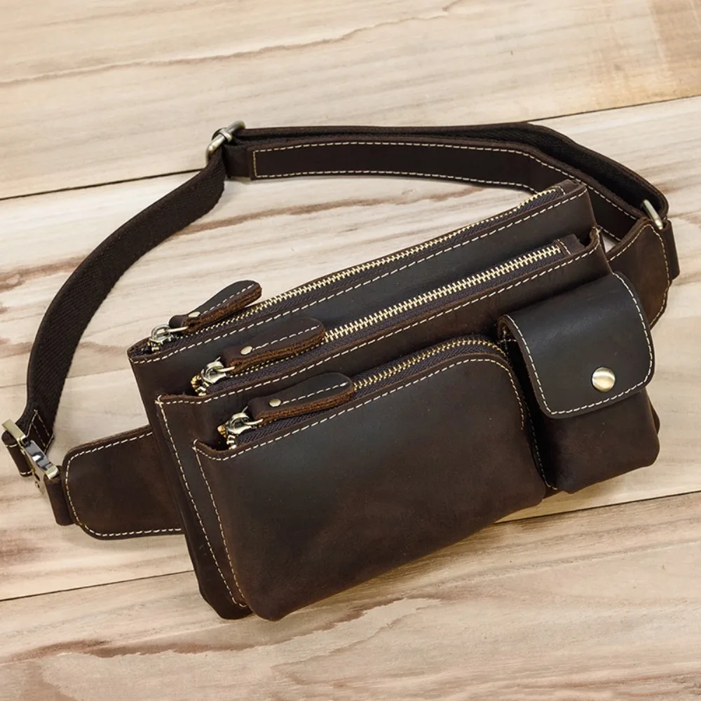 

Men's Leather Fanny Pack Retro Simple Chest Bag Fashionable Multifunctional Versatile Ree-layer Sports Mobile Phone Bag