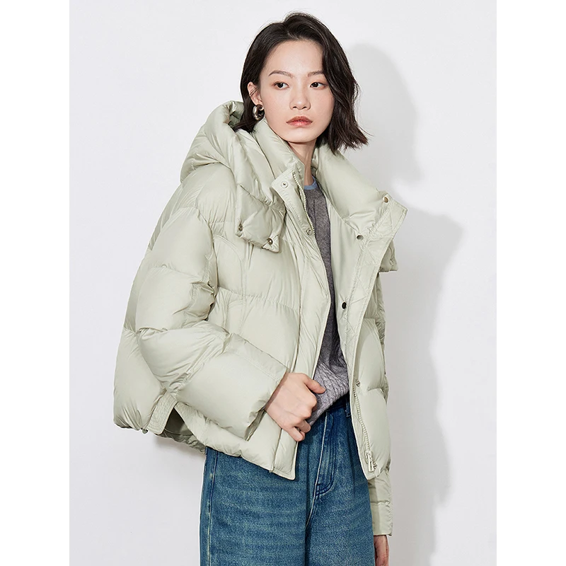 TOYOUTH Women Down Jacket 2024 Autumn and Winter 90% White Duck Down Stand up Collar Hooded Jacket Coat