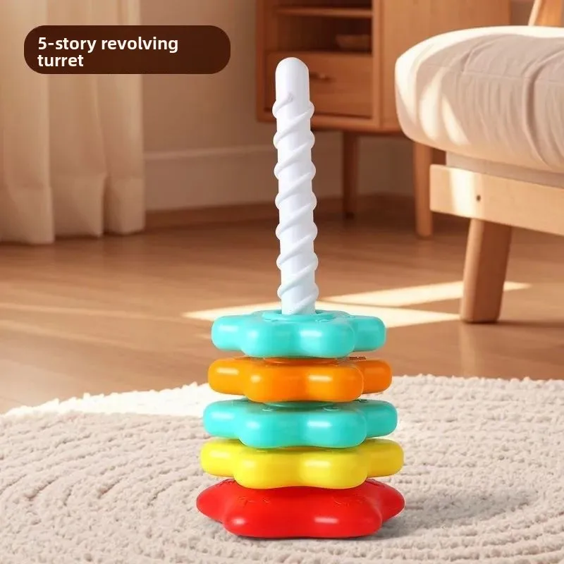 Torre giratoria apilable de arcoíris para bebé de 0 a 3 años, anillo apilable giratorio, juguete rompecabezas, educación temprana