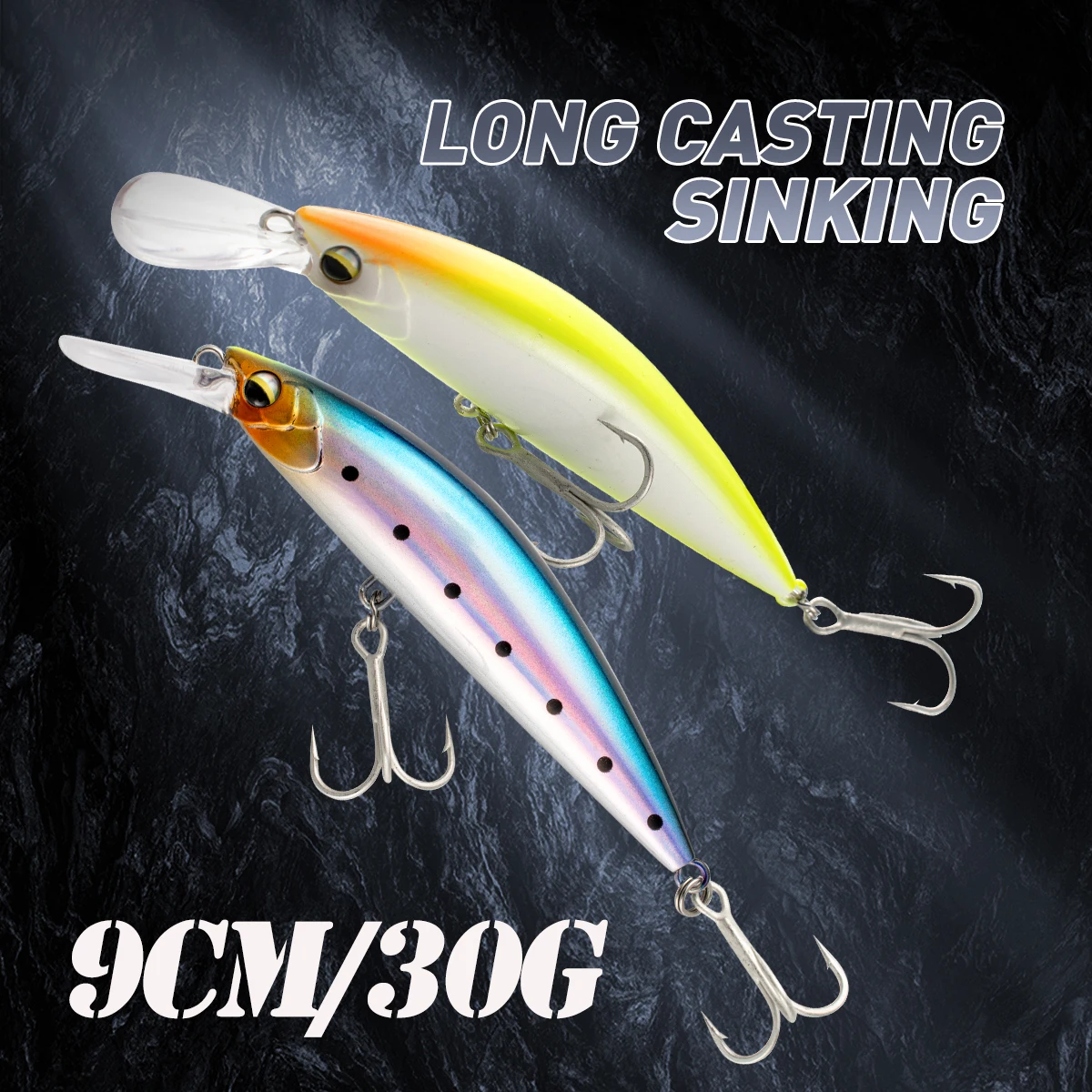 JOHNCOO Sinking Minnow 90mm/30g Sinking Longcast Fishing Lure Saltwater Sea Bass Plastic Artificial Bait Tackle