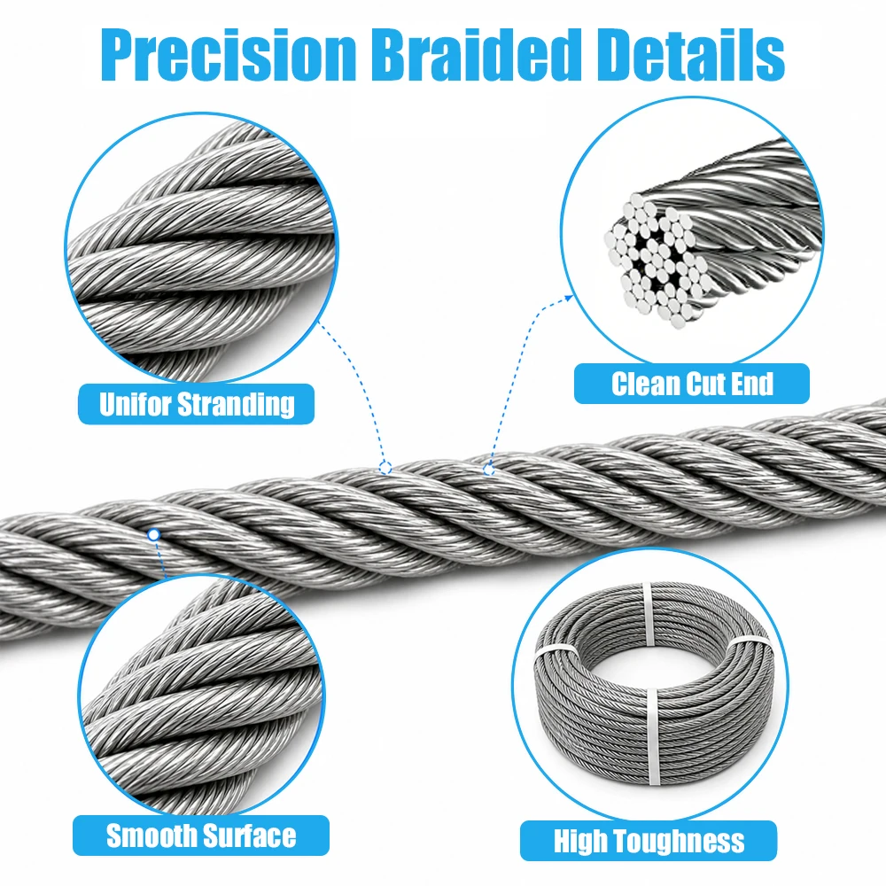 1-6mm 304 Stainless Steel Wire Rope is Durable and Corrosion-resistant Suitable for fixed Suspension Lighting and Widely used