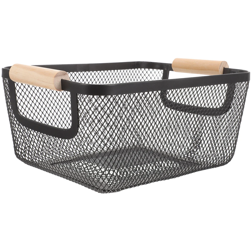 

Iron Mesh Basket Wire Wooden Handle White Medium Rectangular Nordic Storage Baskets Farmhouse Bathroom Organizer Decorative
