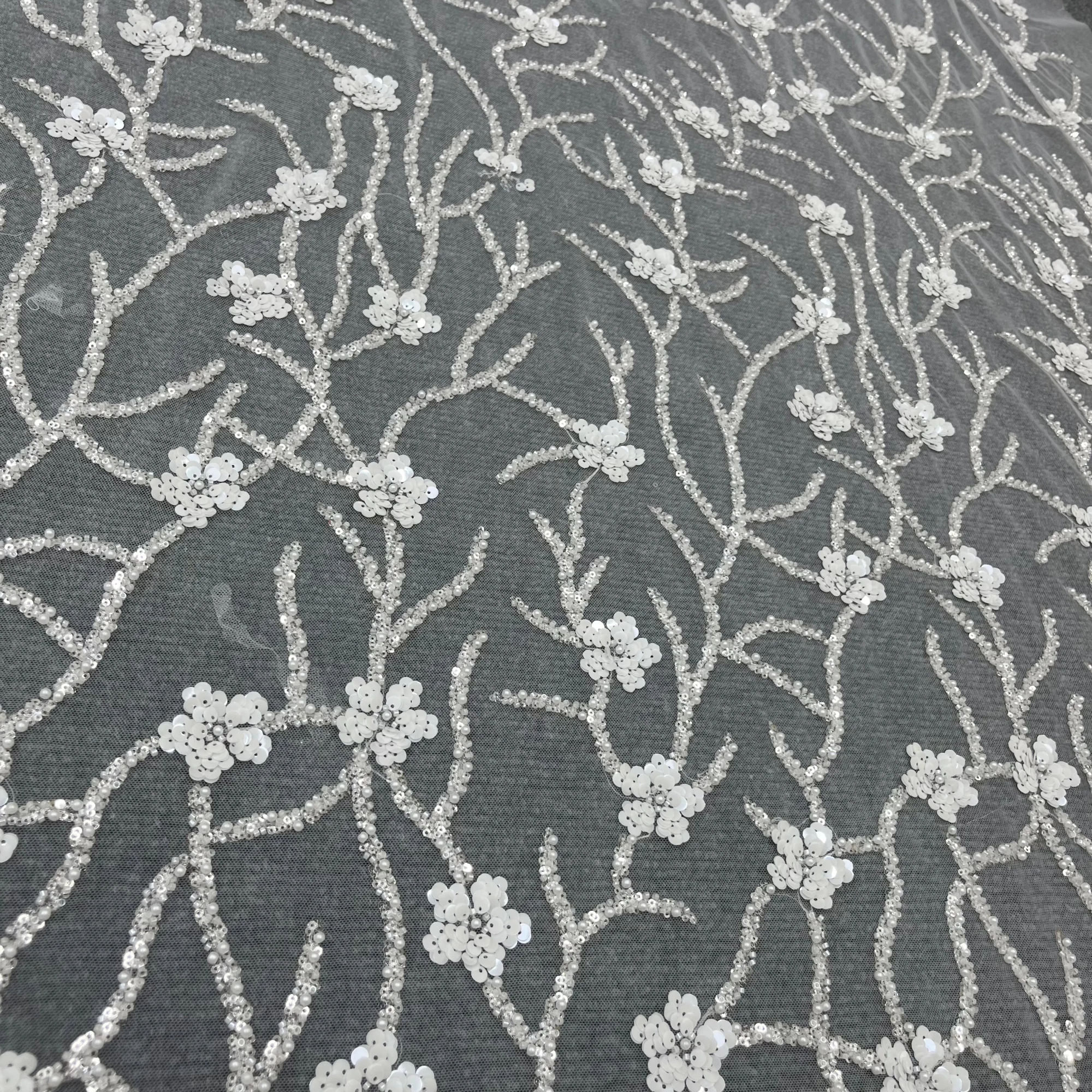 Simple Sequins Beads Embroidery Lace Fabric Suitable For Wedding Women\'s Clothing Private Customized Design Fabrics