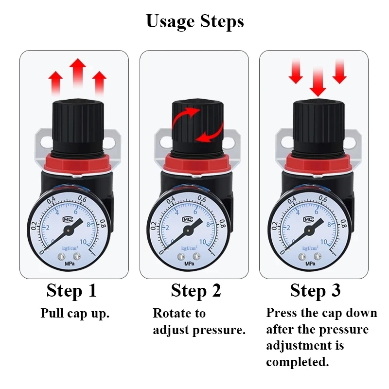 AR2000 1/4\'\' Air Pressure Regulator Control Compressor Pump Gas Regulating Treatment Units with Gauge Adjustable