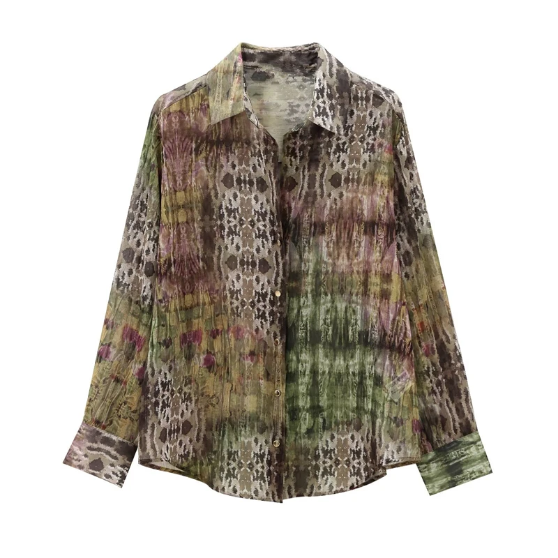 Maxdutti  French Fashion Printed Shirt Long Sleeved Chiffon Shirt Casual Blouse Women Elegant Ladies Tops