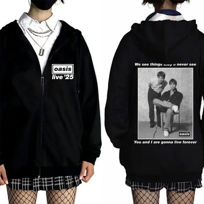

Rock Band O-Oasis We See Things They'll Never See You and I Are Gonna Live Forever Zip Up Hoodie Man Casual Zip Up Jacket Coat