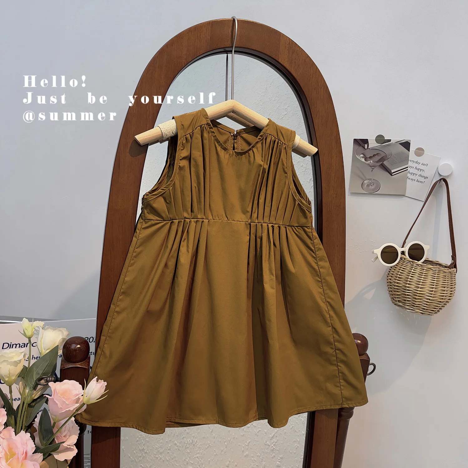 Girls Skirt 2024 Summer New Girl Coffee Color Korean Version Princess Girl Treasure Dress Baby Summer Sleeveless Children Dress